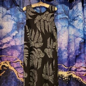 Chic Black and Silver Leaf Midi Dress